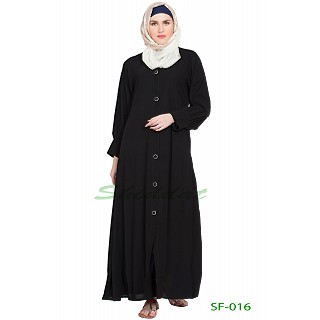 Black color Front open abaya with shirt collar